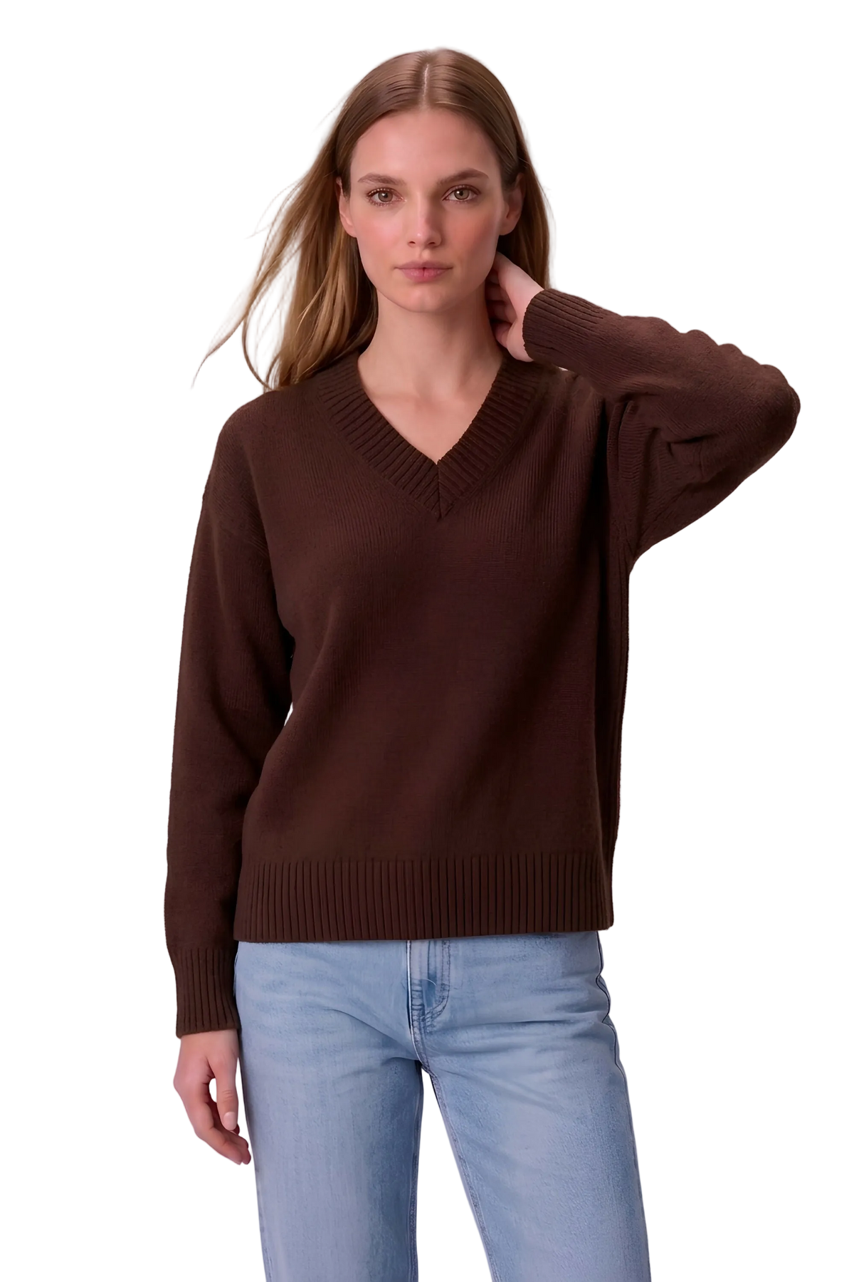 Women’s V-Neck Knit Sweater – Long Sleeve Regular Fit