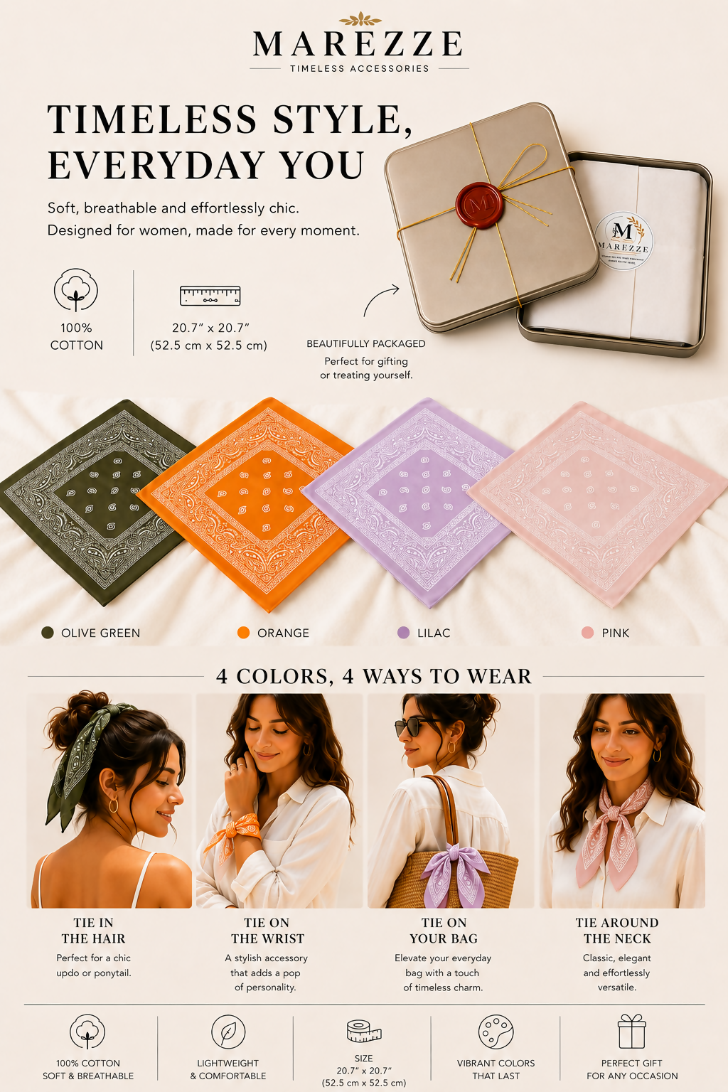 Marezze Timeless Cotton Scarf Collection – 4-Piece Paisley Accessories Set