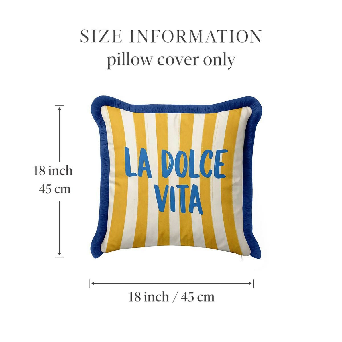 Mediterranean Coastal Luxury Fringed Cushion Cover Set of 2 – Striped Blue, Yellow, and Navy Tasselled Throw Pillow Cover - Wear Sierra