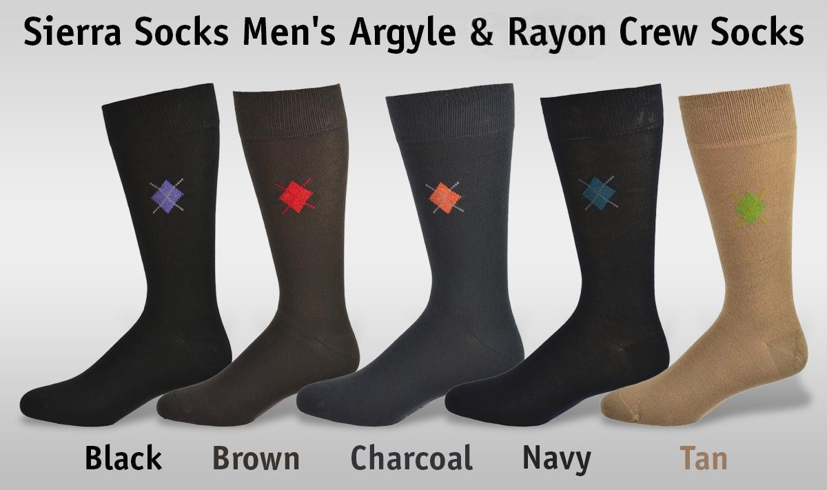Men's Argyle Crew Socks - Great for Office Wear, Rayon Casual Wear Classy Socks - Wear Sierra