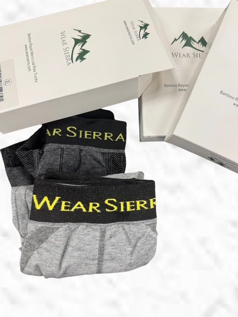 Men's Boxers, Cotton & Charcoal Infused Low Rise Trunk Underwear (2 Pack includes 1 Gray, 1 Charcoal) - Wear Sierra