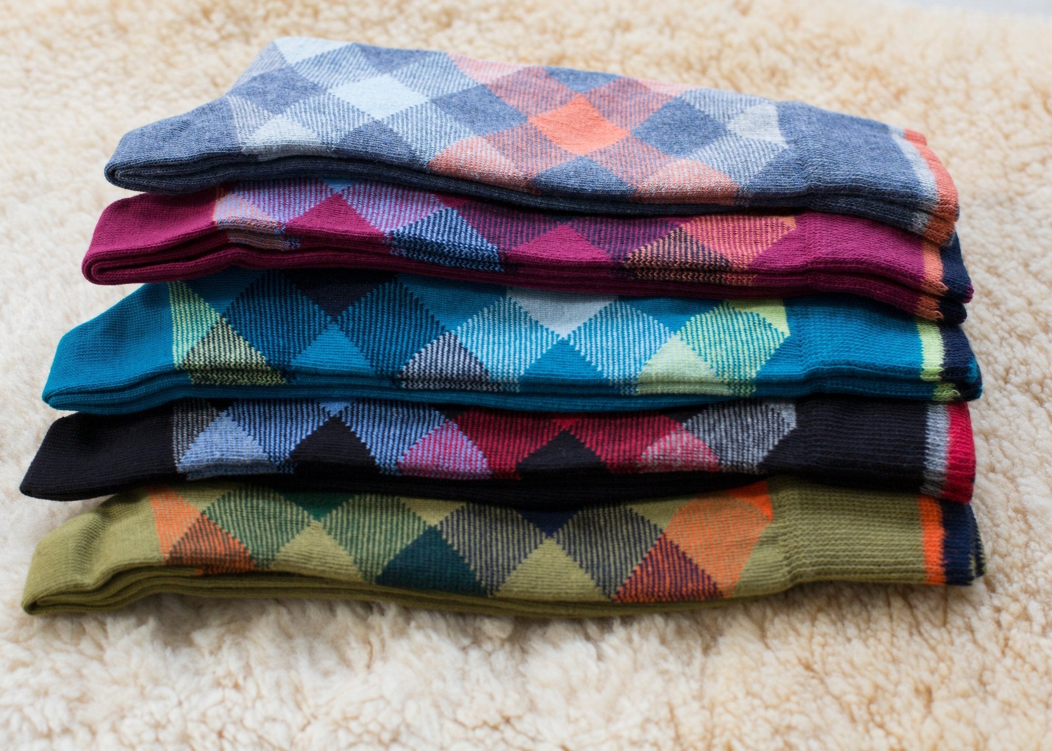 Men's Colorful Combed Cotton Socks - Argyle Pattern (3 Pair Packs) - Wear Sierra