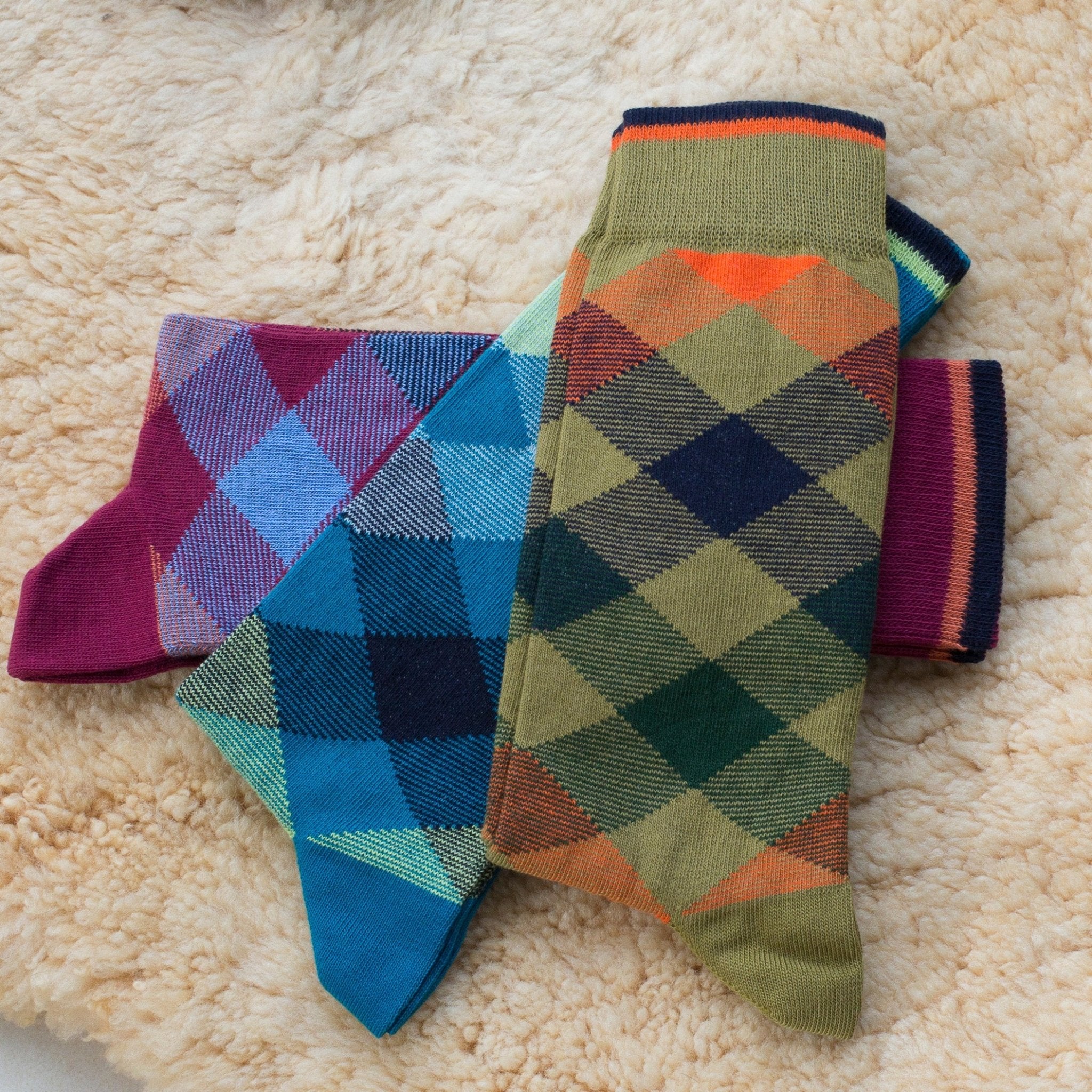 Men's Colorful Combed Cotton Socks - Argyle Pattern (3 Pair Packs) - Wear Sierra