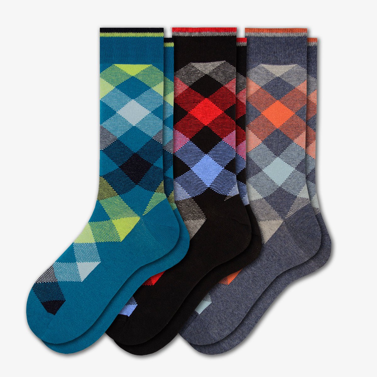 Men's Colorful Combed Cotton Socks - Argyle Pattern (3 Pair Packs) - Wear Sierra