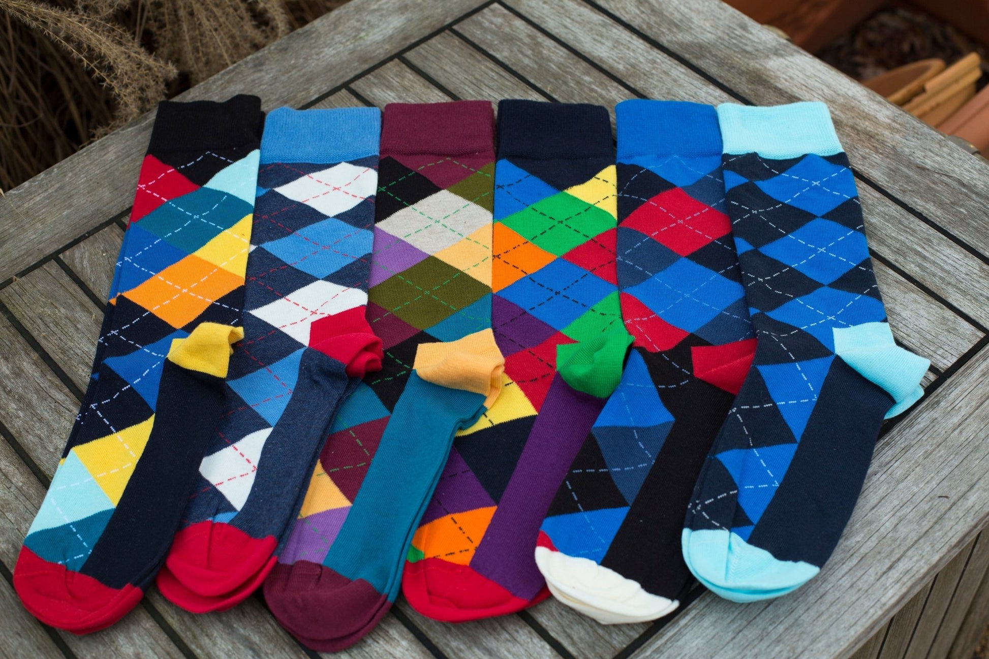 Men's Colorful Crew Socks in Combed Cotton (Argyle 3 Pair Packs) - Wear Sierra