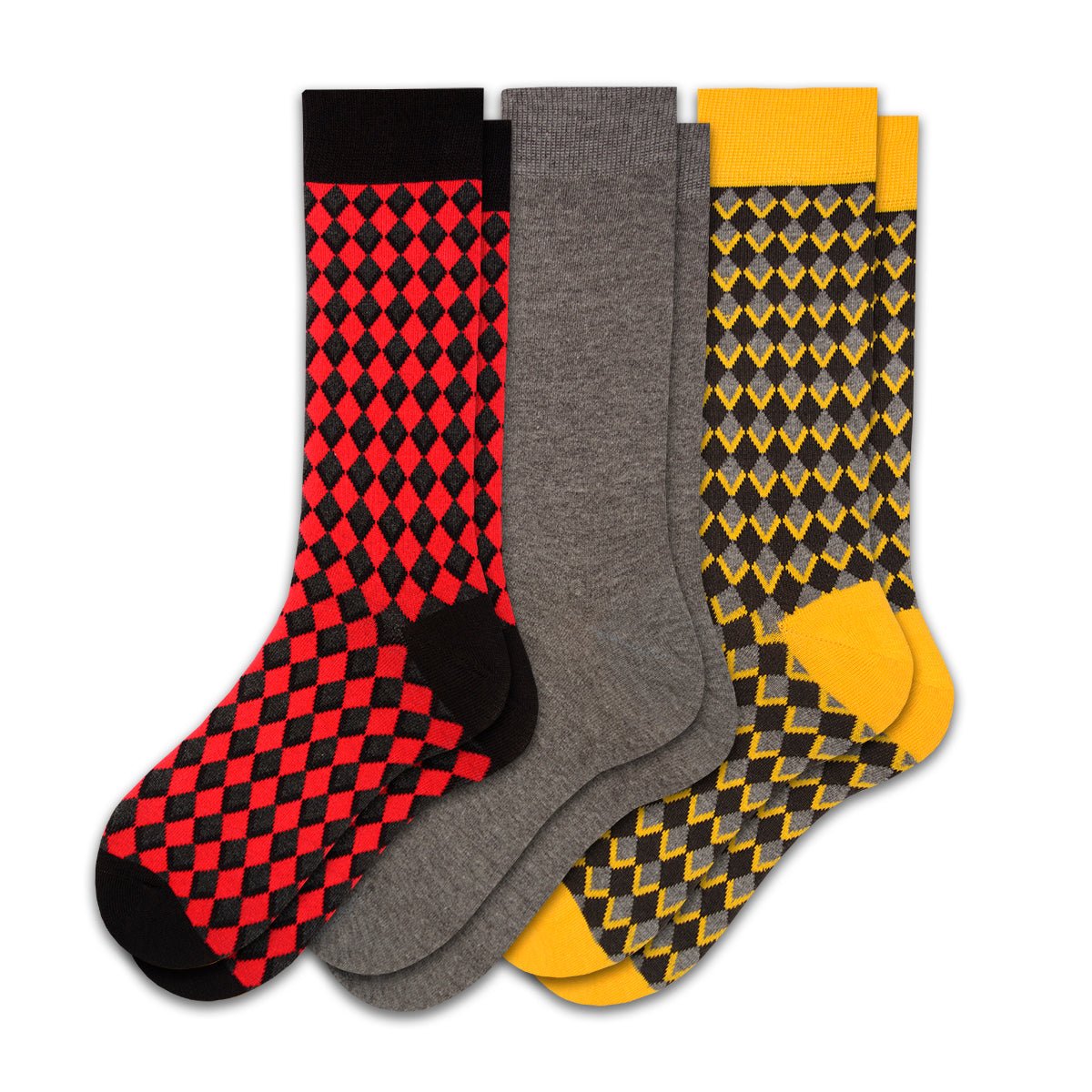 Men's Combed Cotton Crew Socks - Diamond Pattern 3 Pair Packs - Wear Sierra