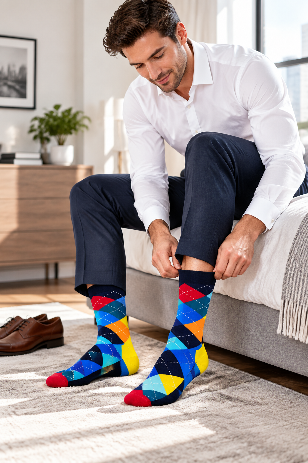 Men's Combed Cotton Patterned Dress Socks in 3 Pair Packs