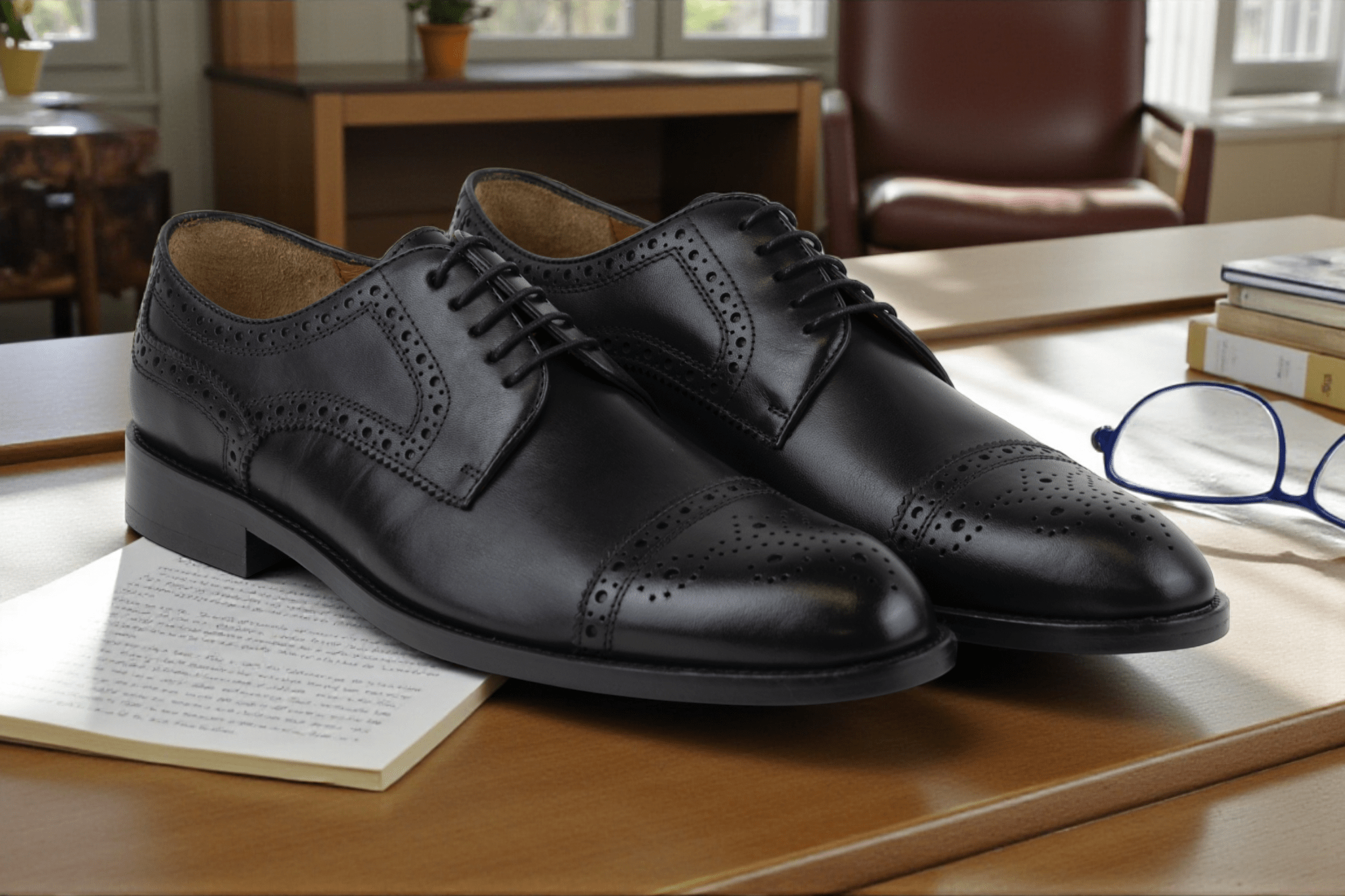 Men's Leather Brogue Derby Dress Shoes (Cicero Style) - Wear Sierra