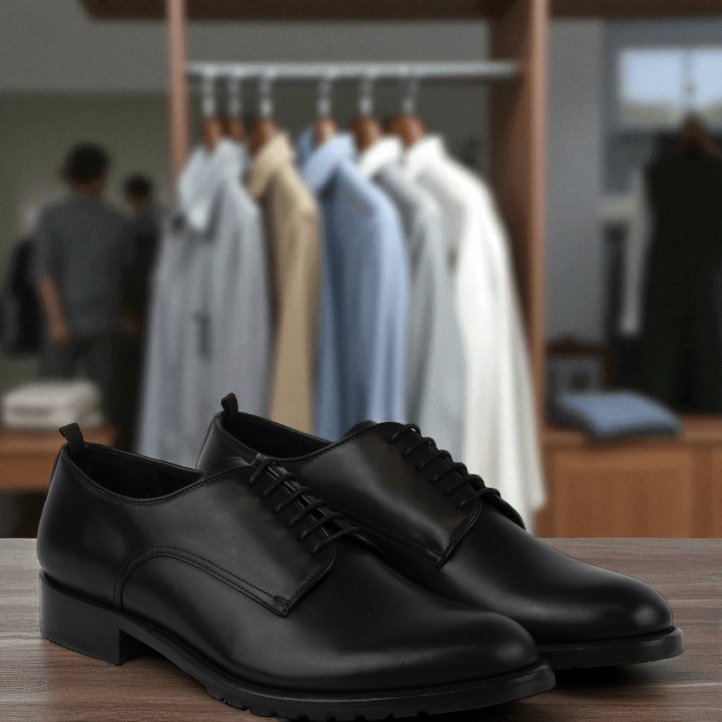 Men's Leather Lace Up Dress Shoes, Perfect for the Office in All Black (Democritus Style) - Wear Sierra