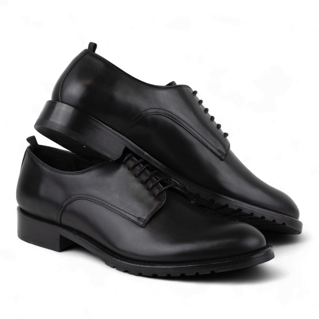 Men's Leather Lace Up Dress Shoes, Perfect for the Office in All Black (Democritus Style) - Wear Sierra