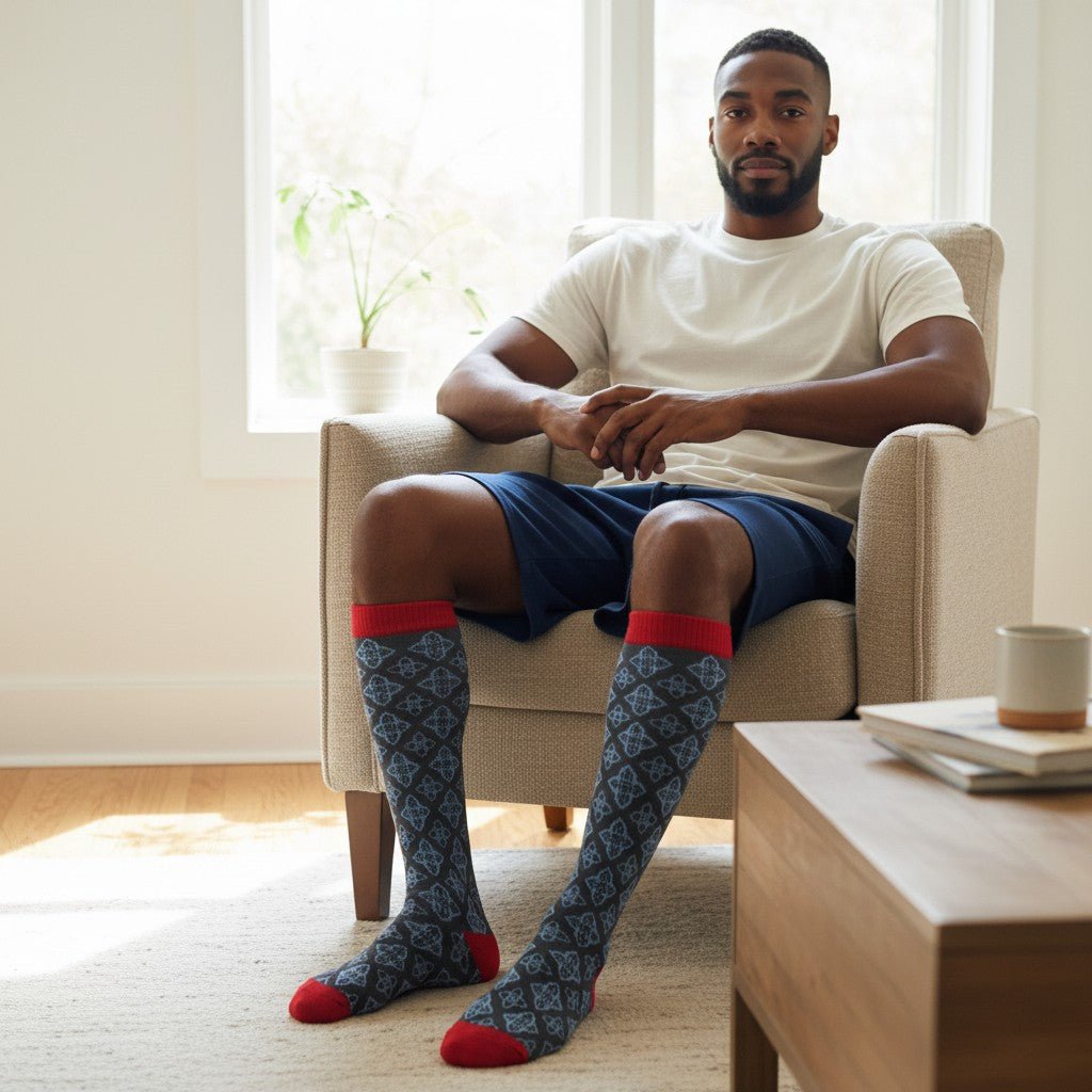 Men's Light Compression Knee High Socks - Great for Travel, Achy Tired Legs for Shoe Size 10-13 and Big & Tall Shoe Size 13-15 - Wear Sierra