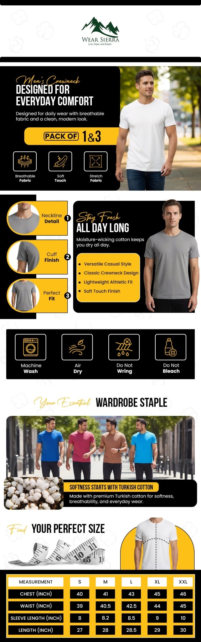 Men's Short Sleeve Crewneck T-Shirt in Combed Turkish Cotton - Wear Sierra