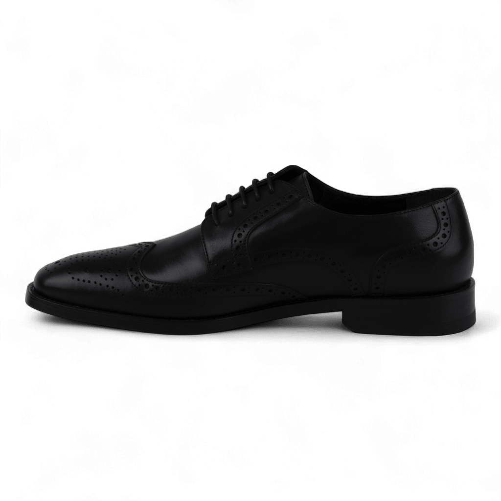 Men's Wingtip Brogue Derby Leather Dress Shoes in All Black (Philon Style) - Wear Sierra