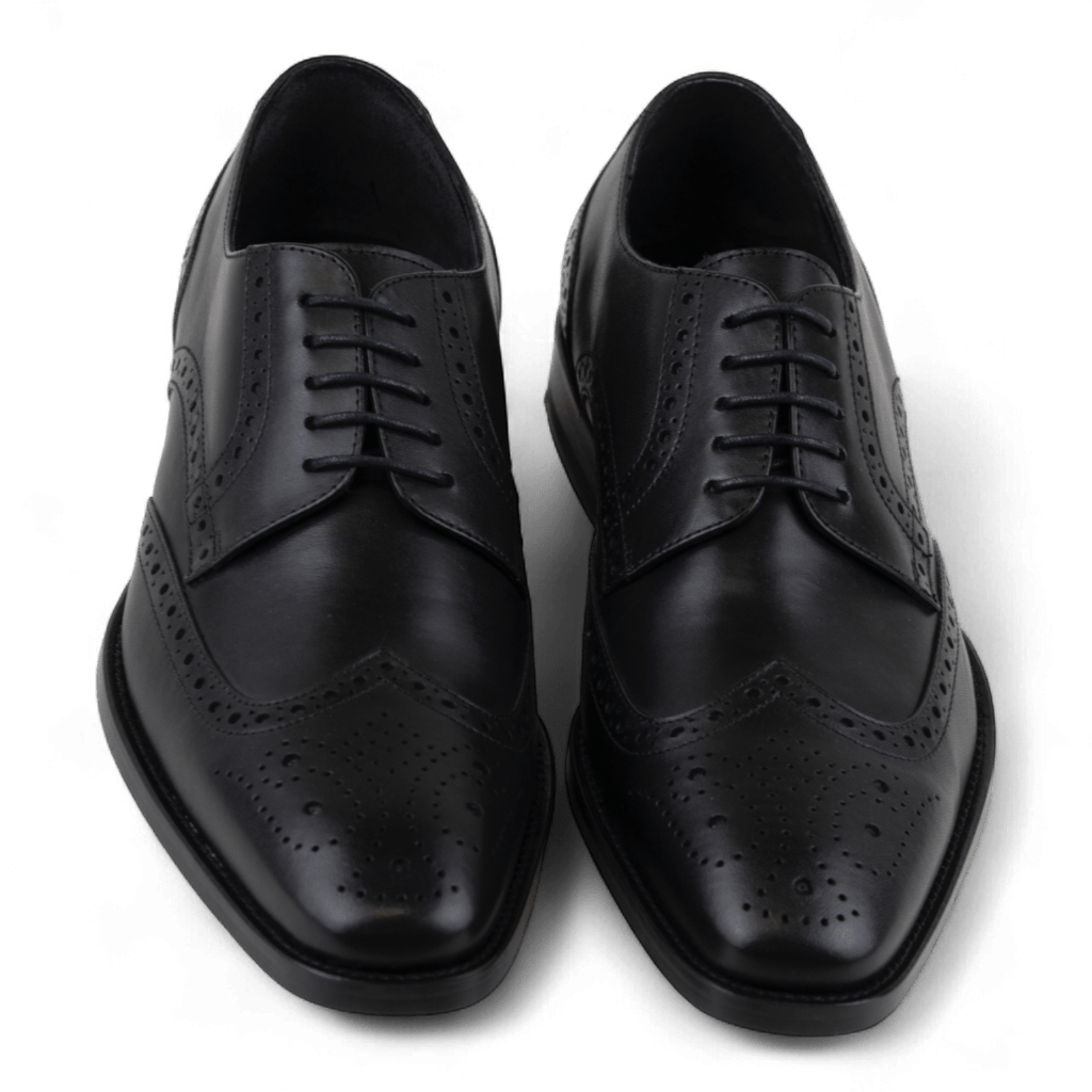 Men's Wingtip Brogue Derby Leather Dress Shoes in All Black (Philon Style) - Wear Sierra