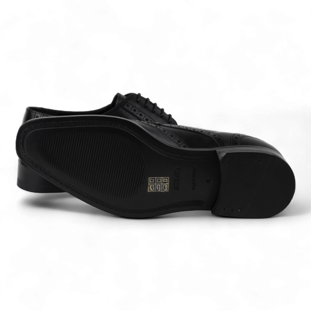 Men's Wingtip Brogue Derby Leather Dress Shoes in All Black (Philon Style) - Wear Sierra