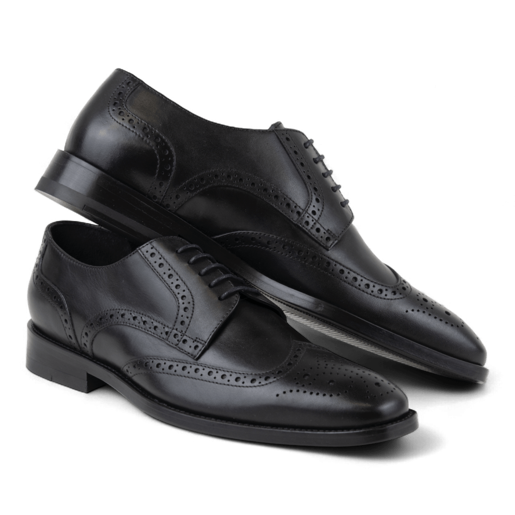 Men's Wingtip Brogue Derby Leather Dress Shoes in All Black (Philon Style) - Wear Sierra