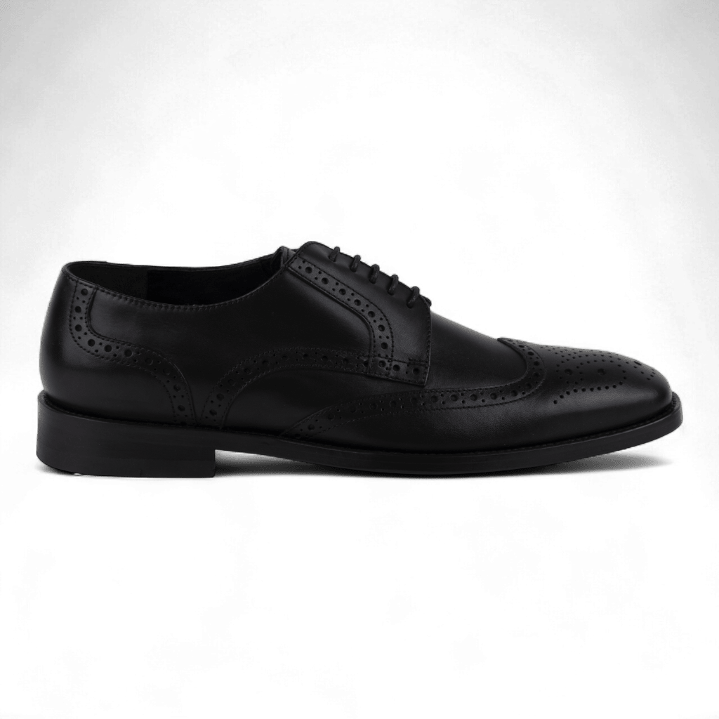 Men's Wingtip Brogue Derby Leather Dress Shoes in All Black (Philon Style) - Wear Sierra