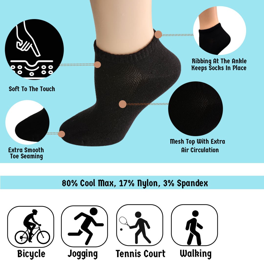 Men’s & Women’s Performance Ankle Socks – COOLMAX® Breathable Black Anklet Socks, 3-Pack - Wear Sierra