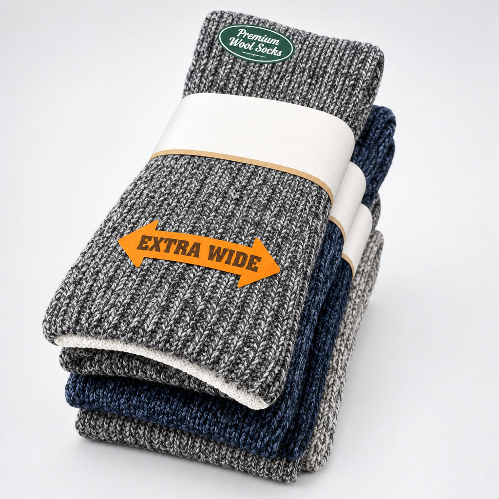 Men's Wool Crew Socks with Extra Wide Calf - Great for Outdoors - Wear Sierra