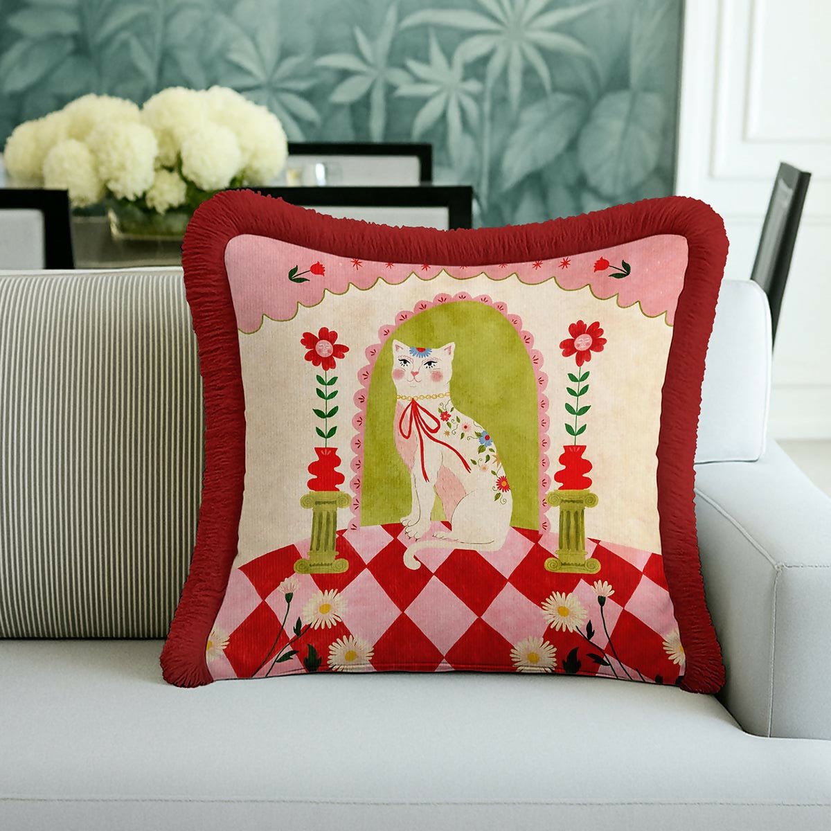 Modern Royal Cat Fringed Throw Pillow Cover Set of 2 - Wear Sierra