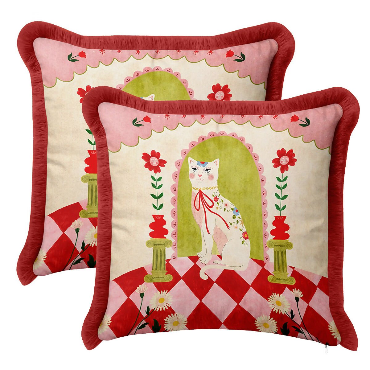 Modern Royal Cat Fringed Throw Pillow Cover Set of 2 - Wear Sierra