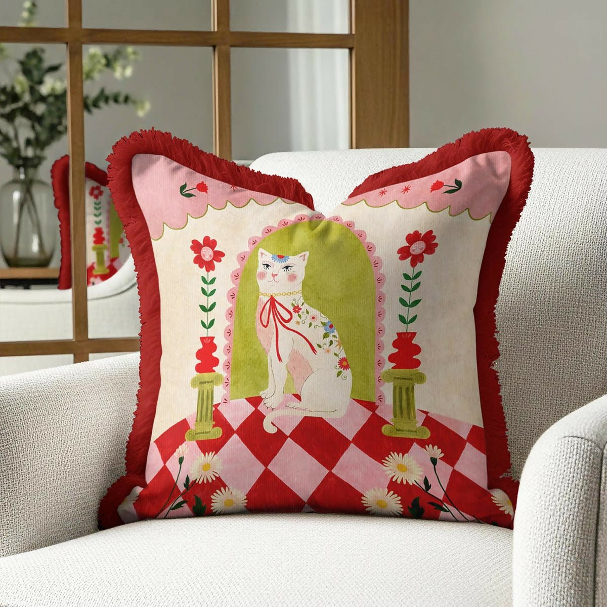 Modern Royal Cat Fringed Throw Pillow Cover Set of 2 - Wear Sierra