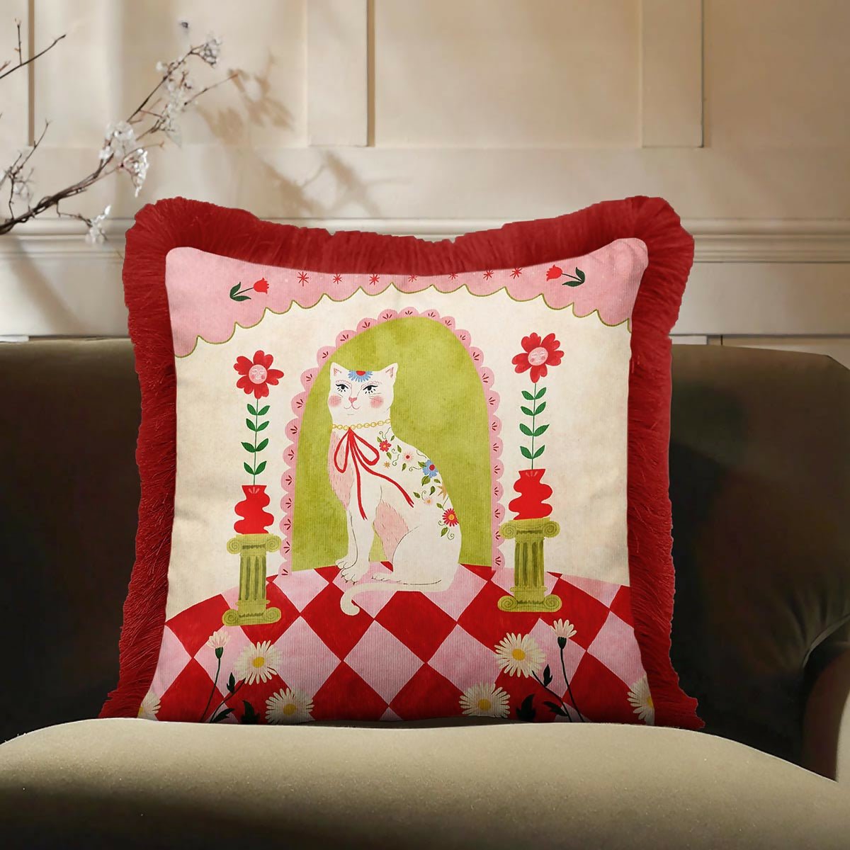 Modern Royal Cat Fringed Throw Pillow Cover Set of 2 - Wear Sierra