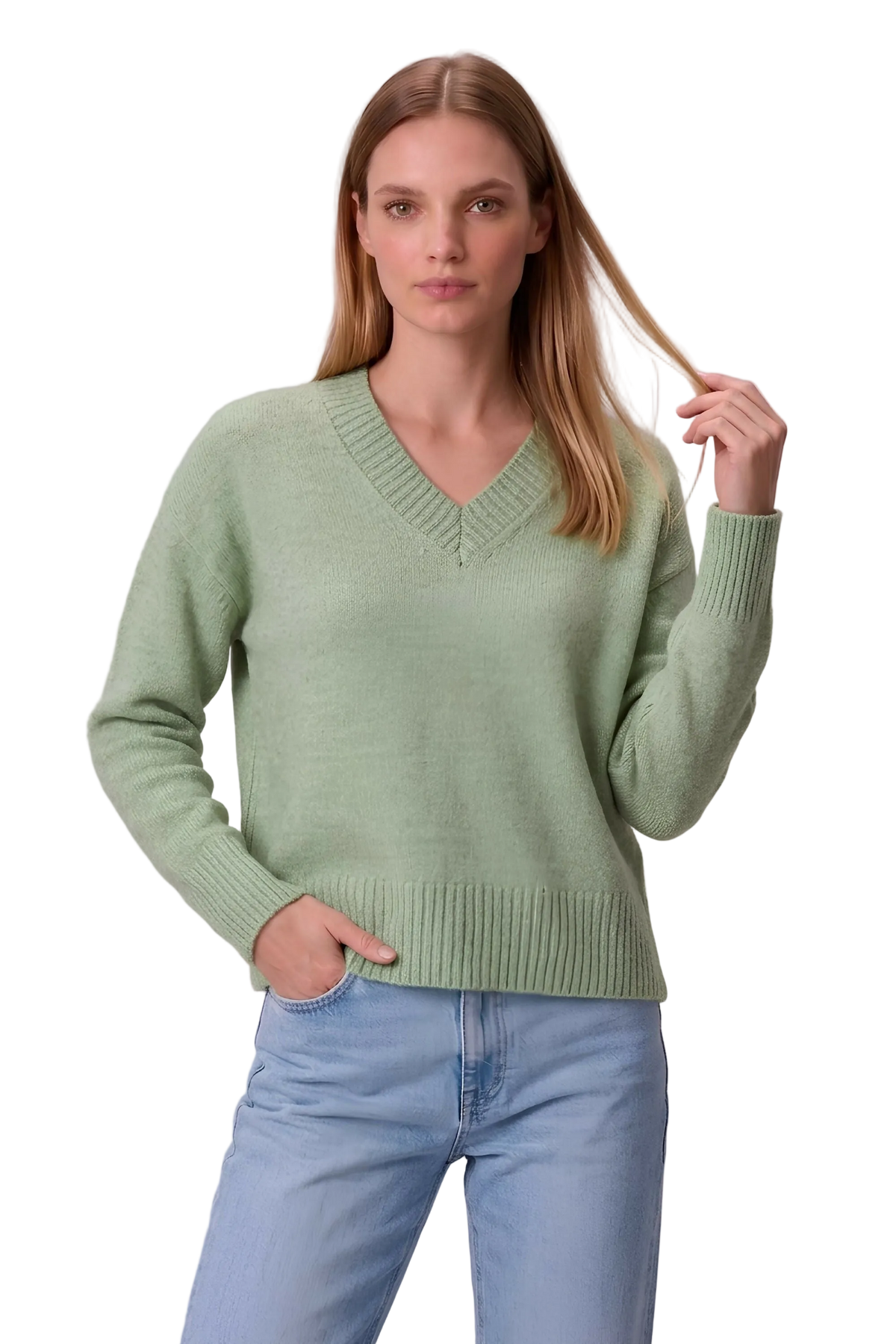 Women’s V-Neck Knit Sweater – Long Sleeve Regular Fit