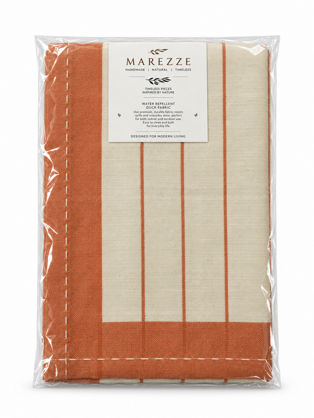 Terracotta & Ivory Striped Water-Repellent Turkish Cotton Table Runner – Coastal & Timeless Style