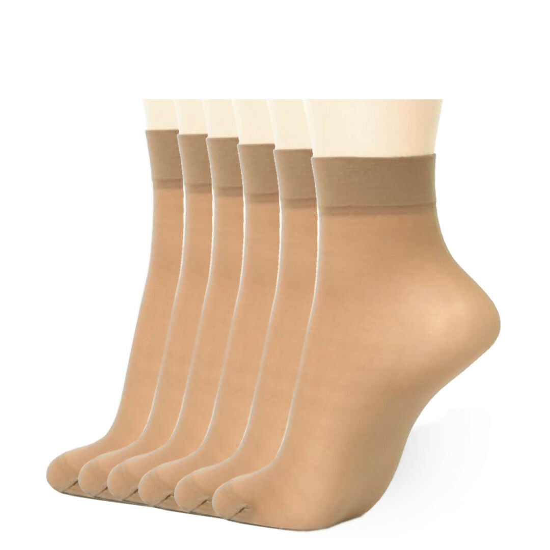 Women's Stay-Up Nylon Ankle Highs Regular and Queen Sizes in 6-Pair Packs