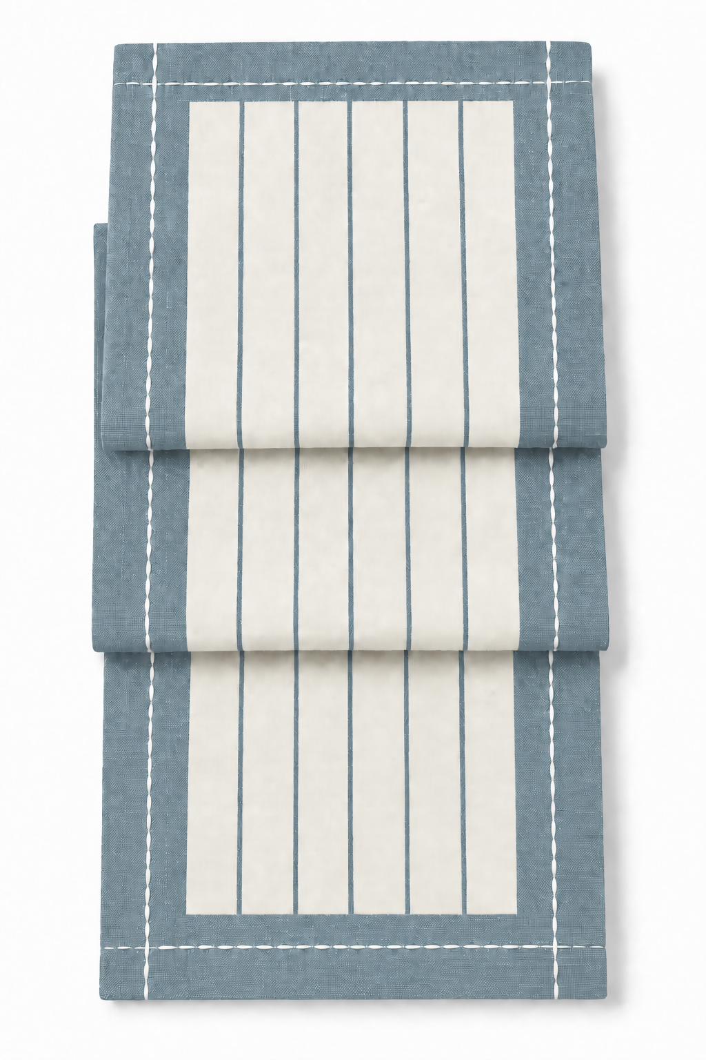 French Blue & Ivory Striped Water-Repellent Turkish Cotton Table Runner – Coastal & Timeless Style
