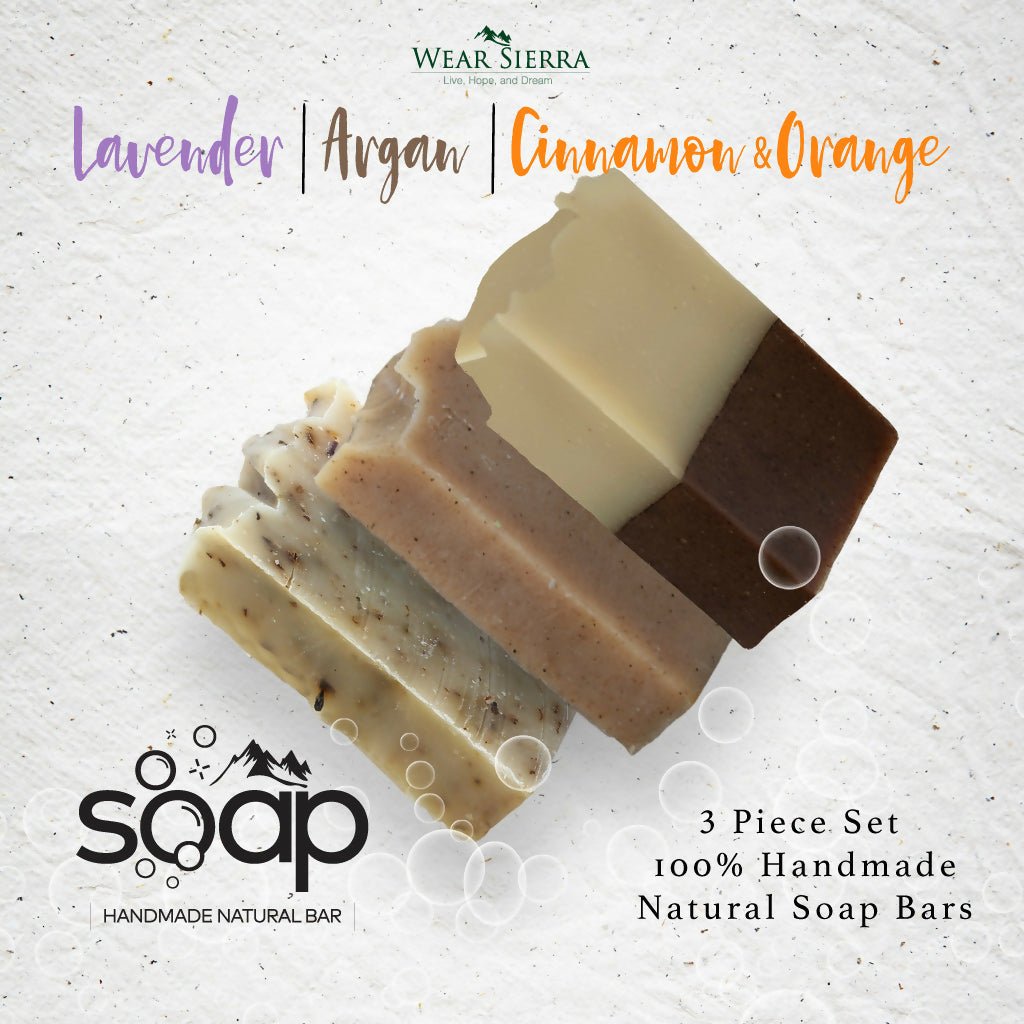 Natural, Handmade Bar Soap 3-Pack Gift Box Lavender, Argan, Cinnamon and Orange, Gift For Her, Gift For Mom - Wear Sierra