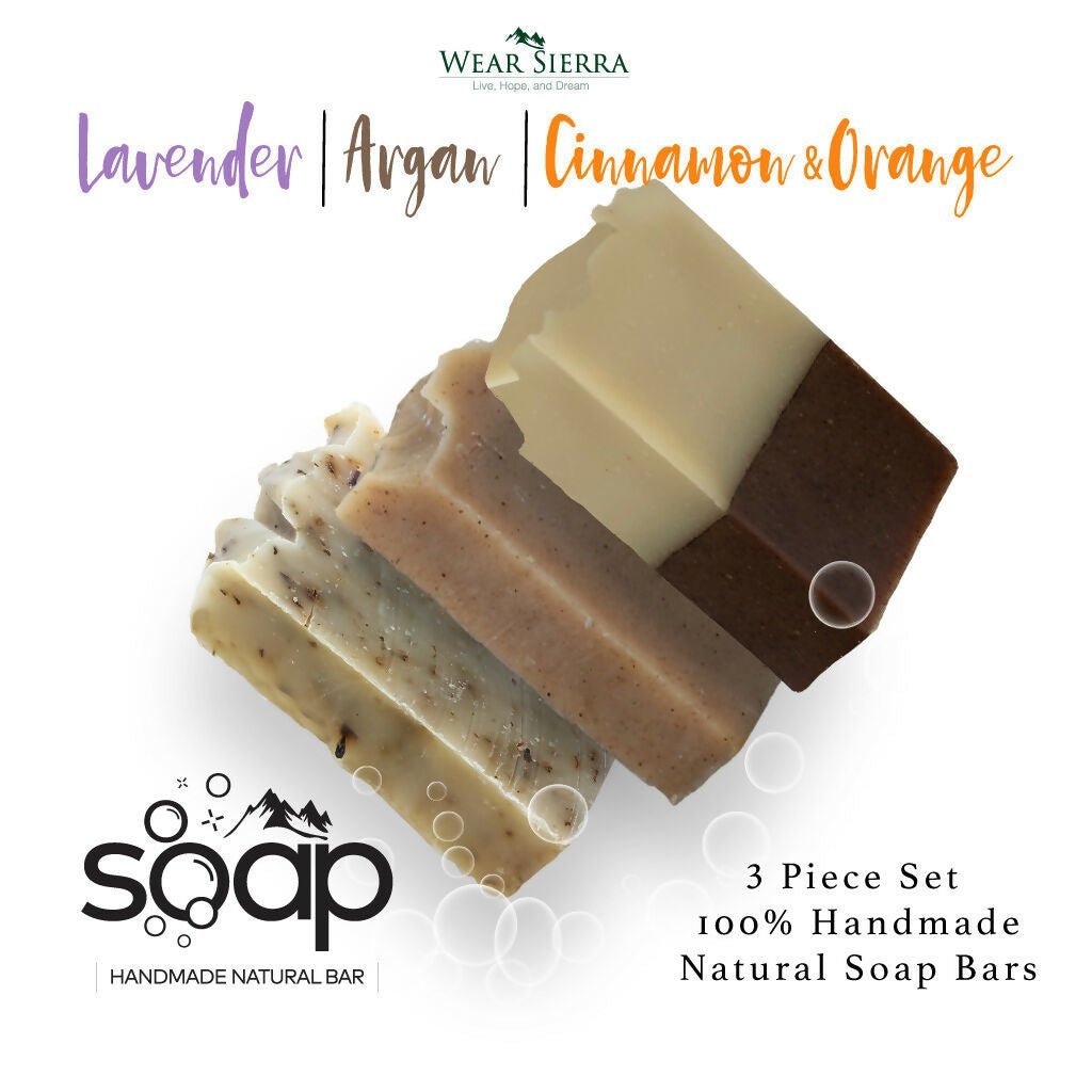 Natural, Handmade Bar Soap 3-Pack Gift Box Lavender, Argan, Cinnamon and Orange, Gift For Her, Gift For Mom - Wear Sierra