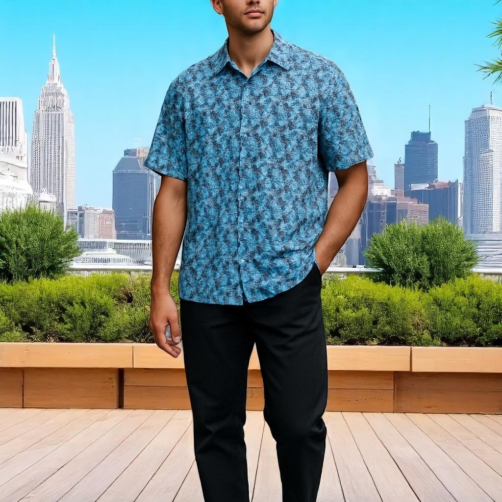 Wear Sierra Top Men's Shelf Cotton Short Sleeve Button Down Shirts in Navy & Light Blue