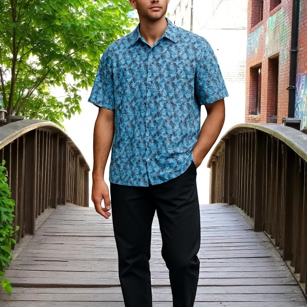 Wear Sierra Top Men's Shelf Cotton Short Sleeve Button Down Shirts in Navy & Light Blue