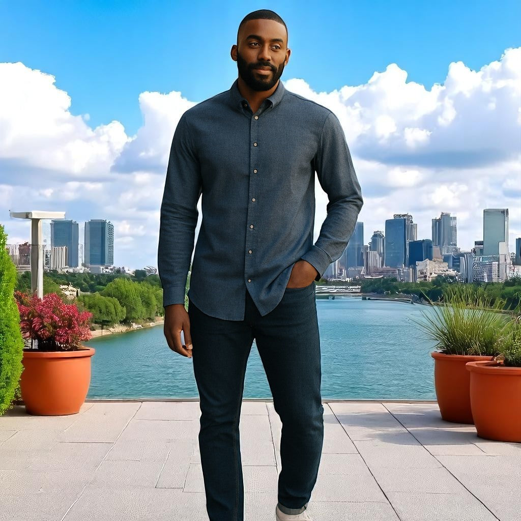 Wear Sierra Top Shelf Men's Cotton Long Sleeve Button Down Shirts in Chambray Navy