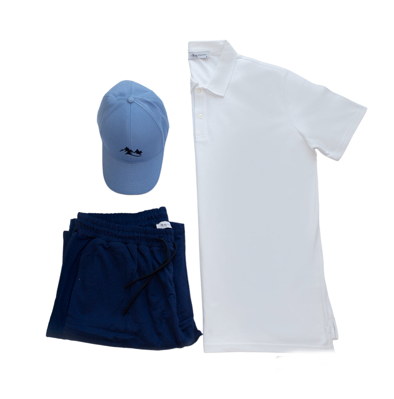 Men's Casual Wear Matched Set - Polo Shirt, 100% Cotton Shorts and Baseball Hat (3 Piece Set) - Wear Sierra