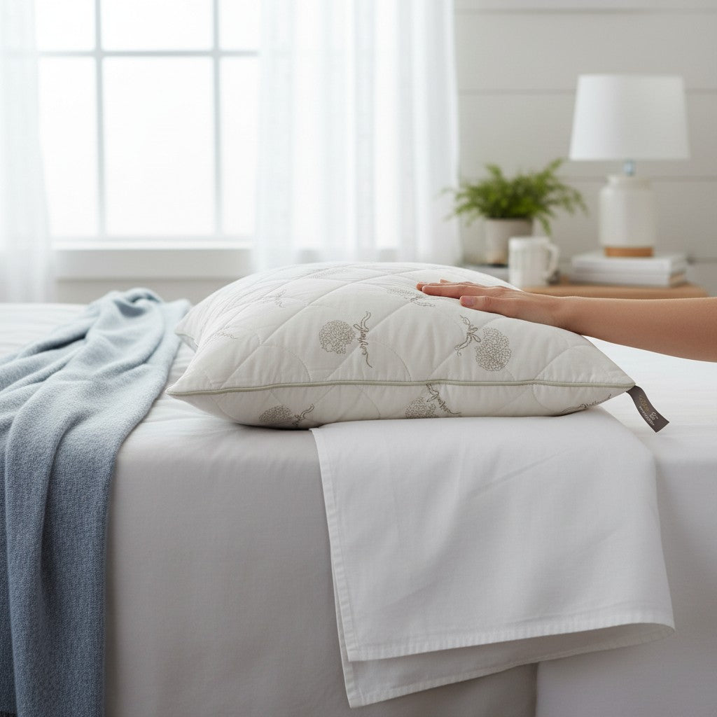 100% New Zealand Wool Filled Duvetta Pillow Natural Bed Pillow with Protector Cover Standard Size (20" × 28") Hypoallergenic & Breathable - 1 Pillow