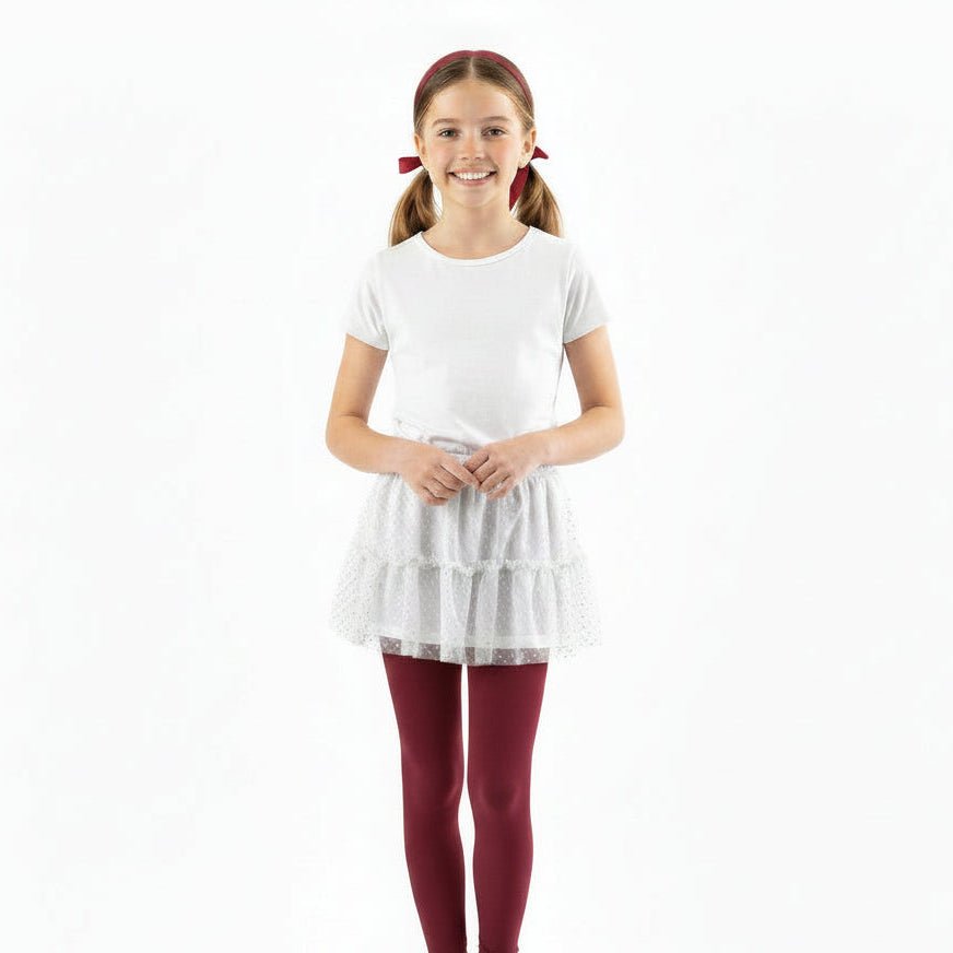Nylon Tights for Girls in Maroon - Perfect for School Uniforms, Dance in 1 Pair Packs - Wear Sierra