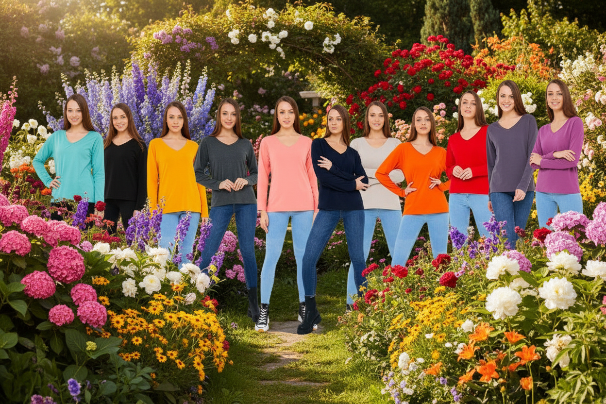 Open-Box Women's Cotton Long-Sleeve V-Neck Shirts - Clearance Tops in 3 Pack Sets in Light or Dark Colors - Wear Sierra