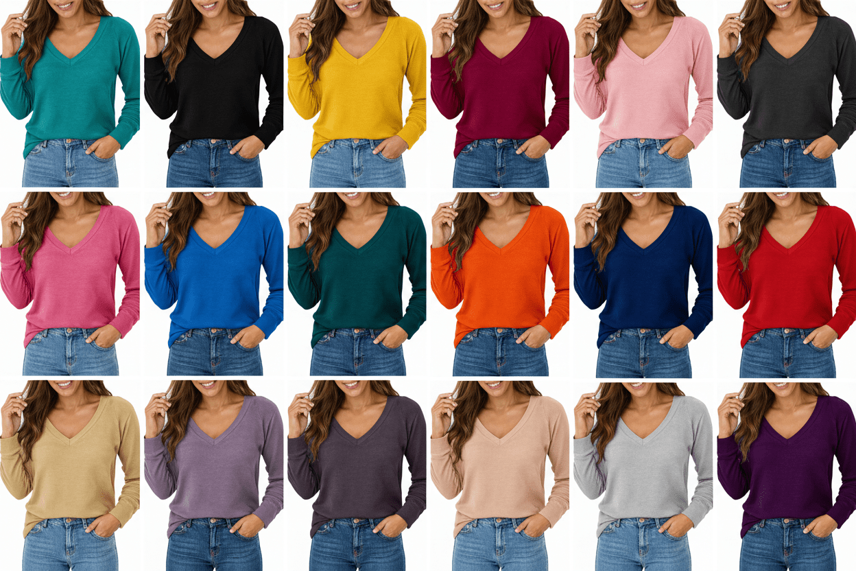 Open-Box Women's Cotton Long-Sleeve V-Neck Shirts - Clearance Tops in 3 Pack Sets in Light or Dark Colors - Wear Sierra