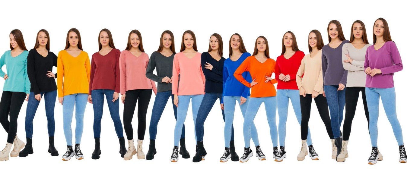 Open-Box Women's Cotton Long-Sleeve V-Neck Shirts - Clearance Tops in 3 Pack Sets in Light or Dark Colors - Wear Sierra