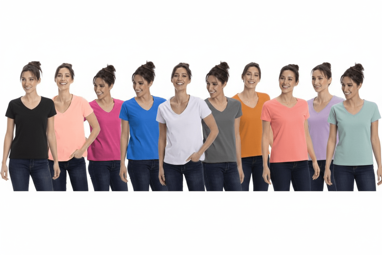 Open-Box Women's Cotton Short-Sleeve V-Neck Shirts - Clearance Tops in 3 Pack Sets in Light or Dark Colors - Wear Sierra