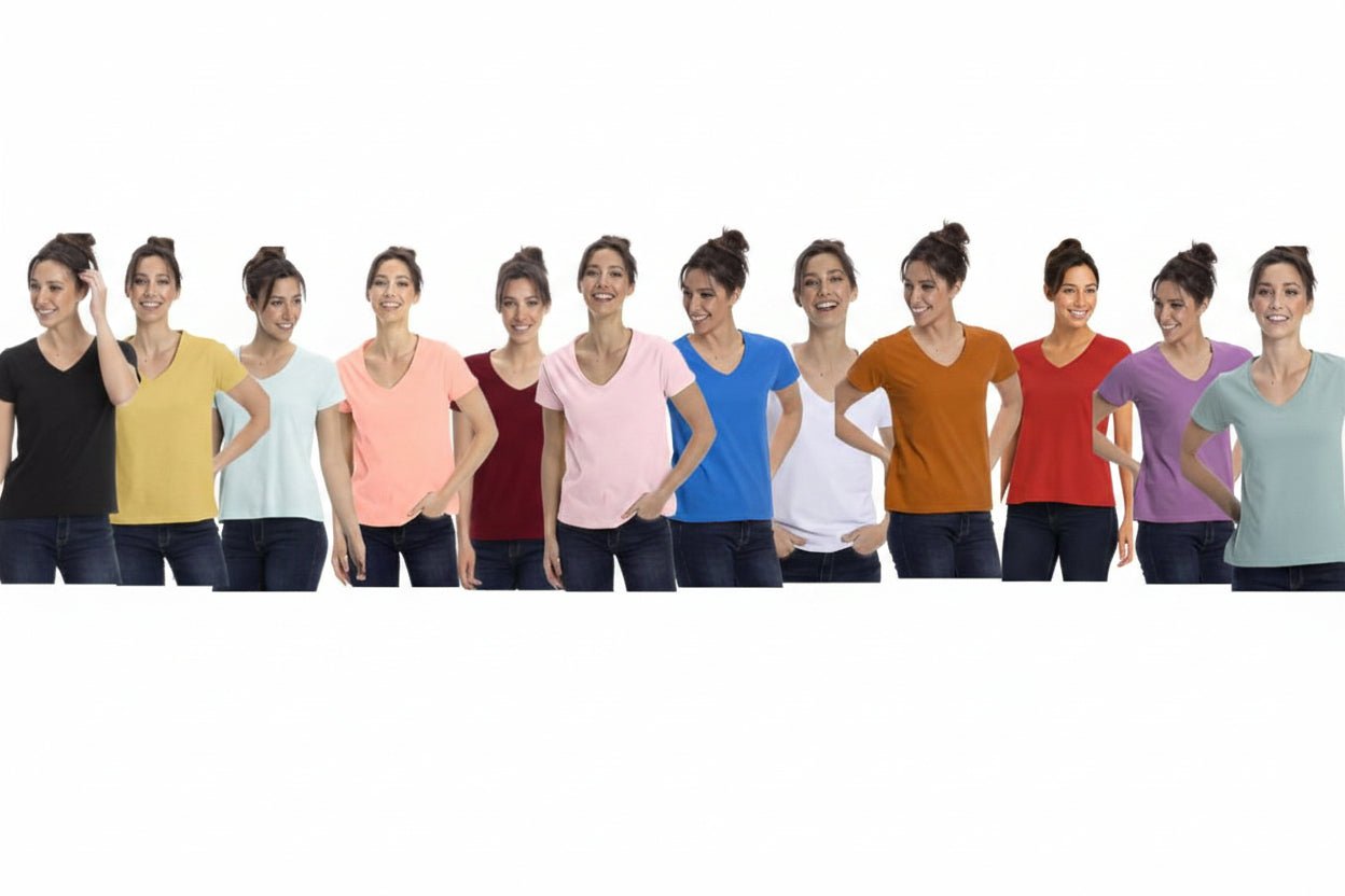Open-Box Women's Cotton Short-Sleeve V-Neck Shirts - Clearance Tops in 3 Pack Sets in Light or Dark Colors - Wear Sierra