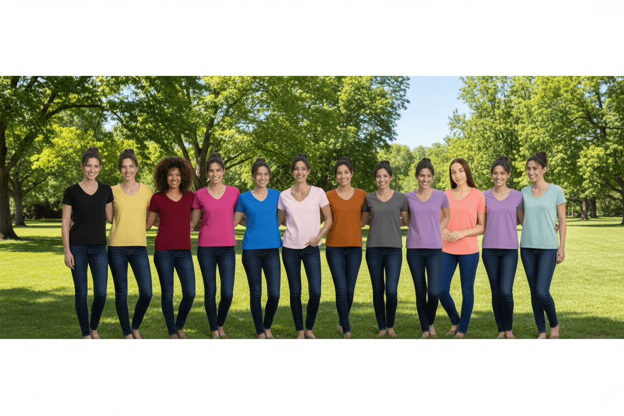 Open-Box Women's Cotton Short-Sleeve V-Neck Shirts - Clearance Tops in 3 Pack Sets in Light or Dark Colors - Wear Sierra