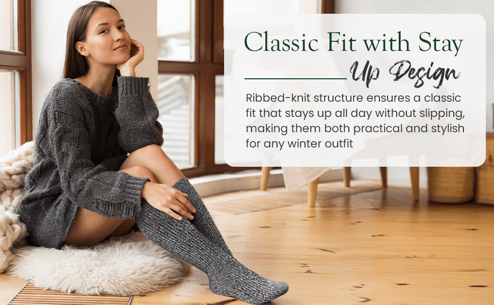 Over-The-Knee Wool Blend Socks for Women - Great for Outdoor Activities, Hiking, Skiing, Yard Work - Wear Sierra