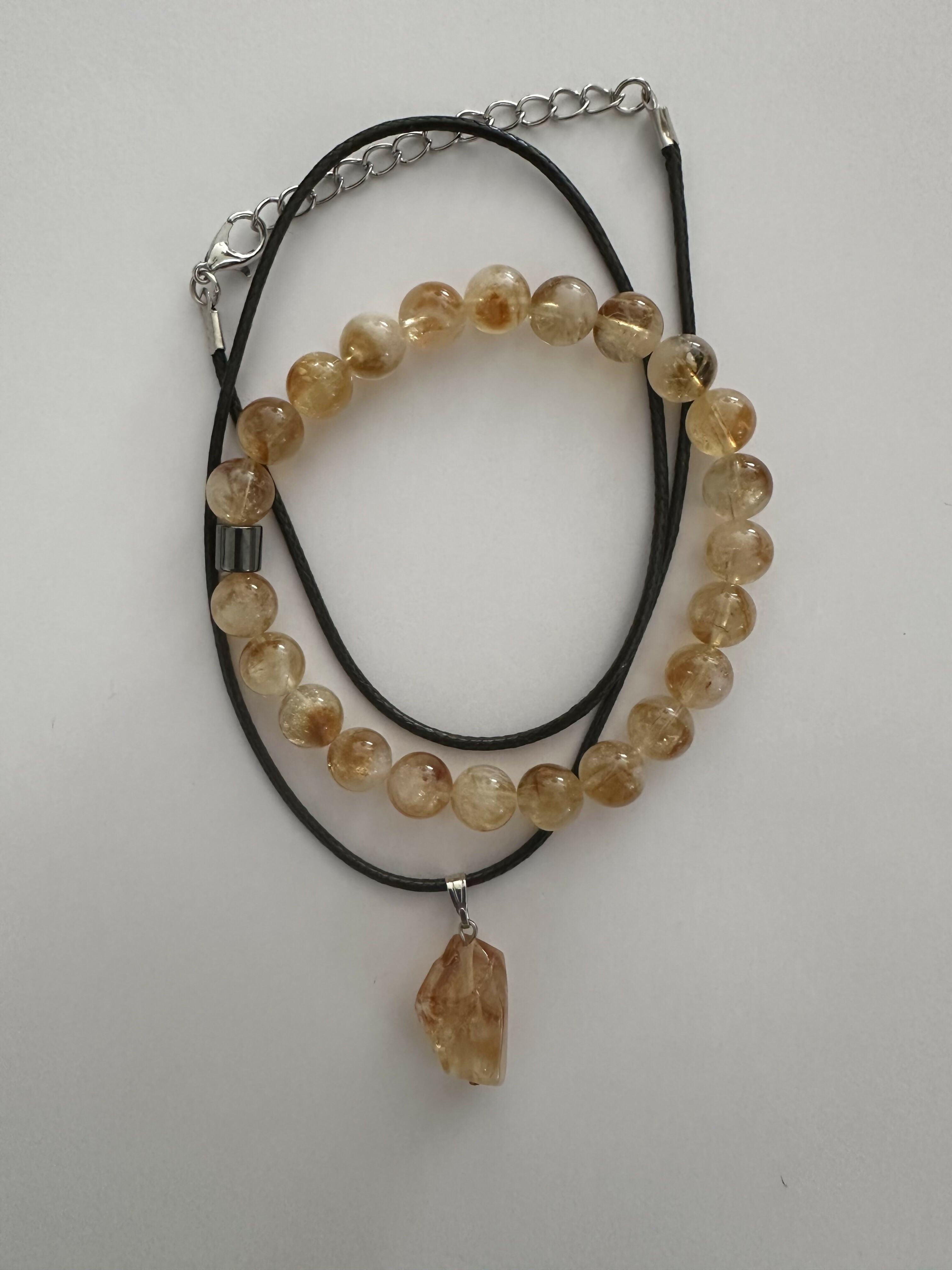 Citrine Natural Stone Bracelet with Matching Necklace