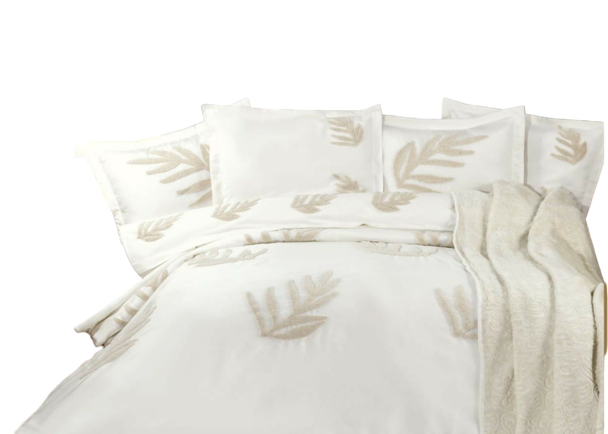 Italia Queen Size Elegant Turkish Cotton Embroidered Bedding Collection in Cream - 11 Piece Set