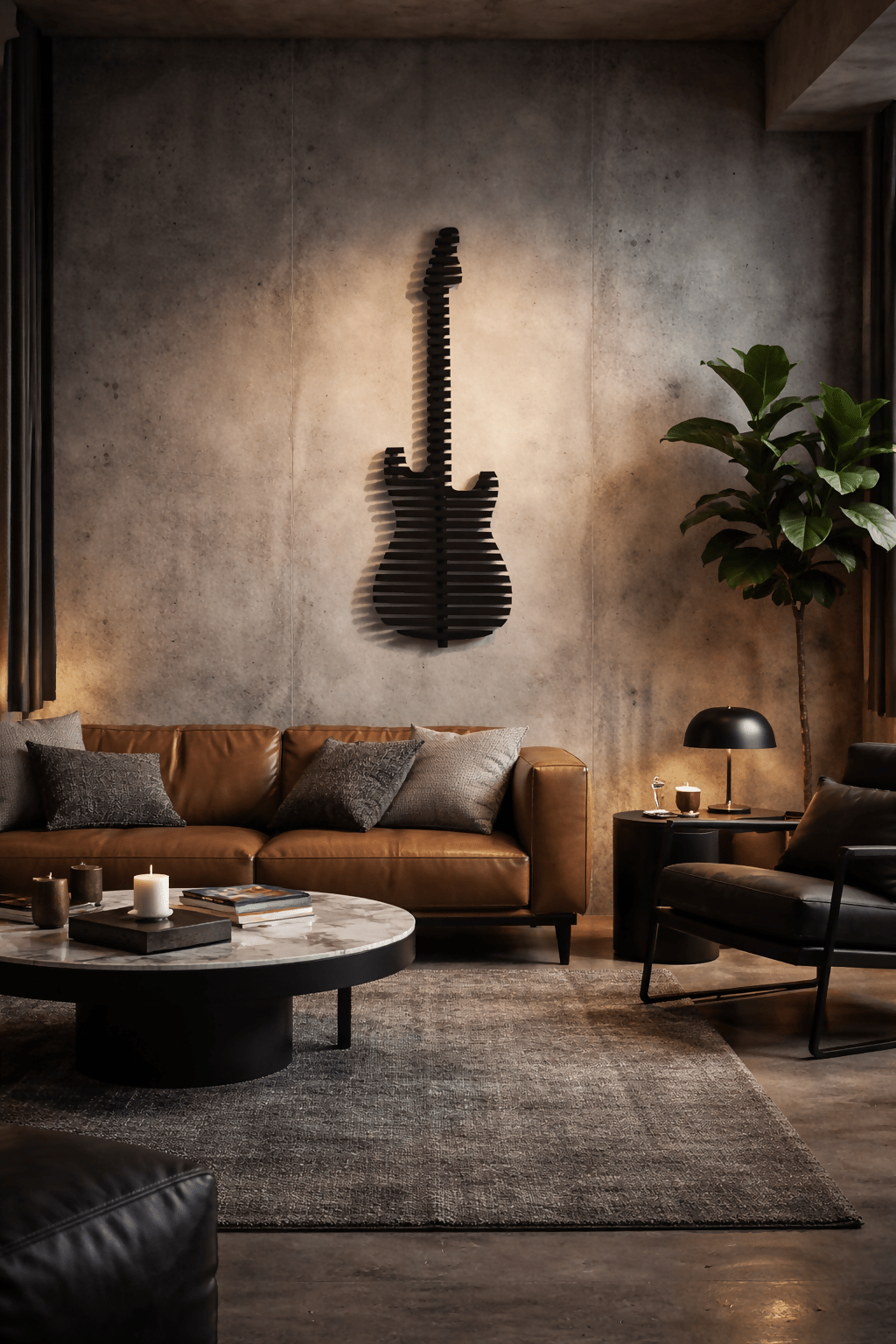 Parametric 3D Black Guitar Wall Decor Modern Sculptural Wall Art Contemporary Architectural Wall Decor for Living Room, Office & Commercial Interiors - Wear Sierra