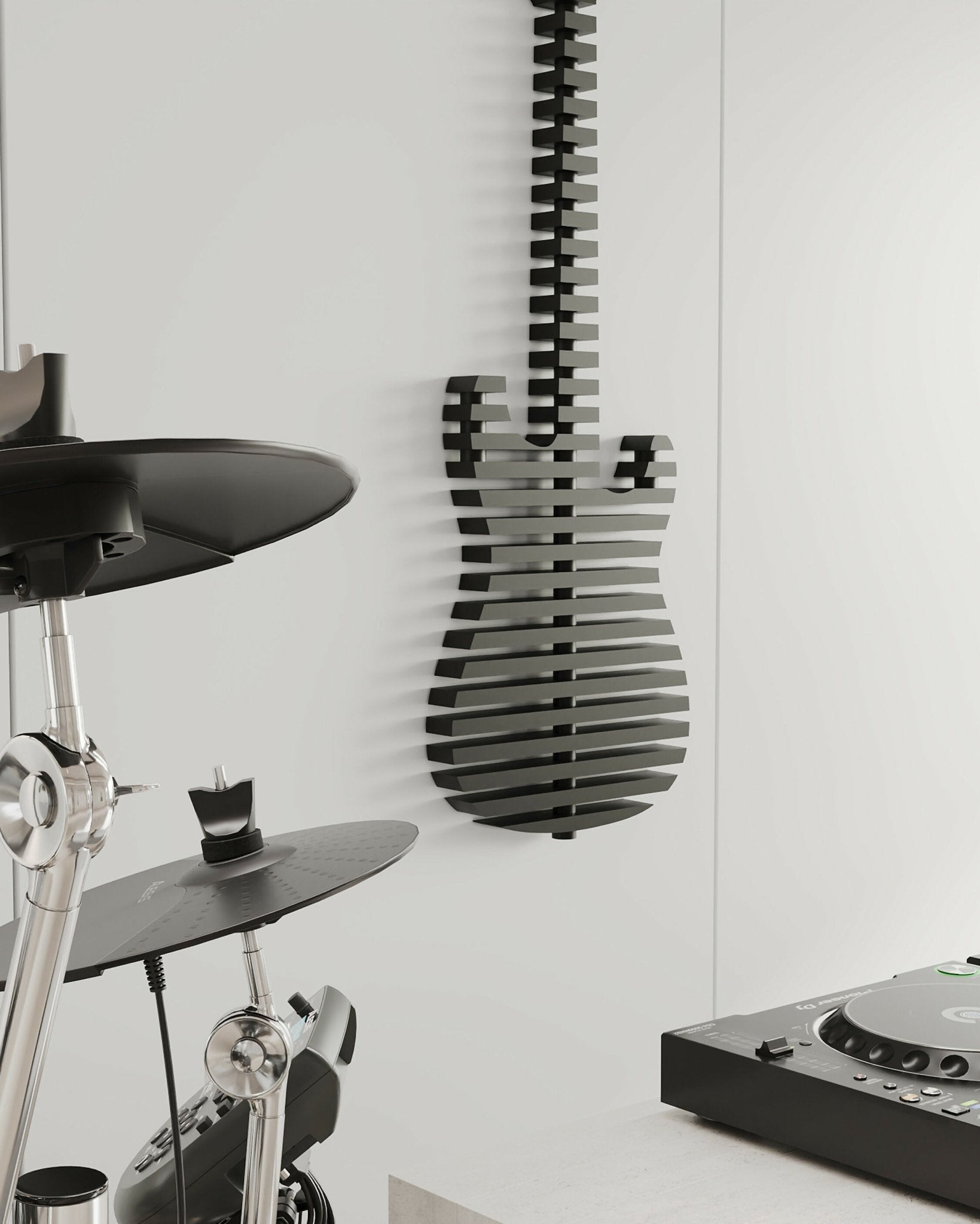 Parametric 3D Black Guitar Wall Decor Modern Sculptural Wall Art Contemporary Architectural Wall Decor for Living Room, Office & Commercial Interiors - Wear Sierra